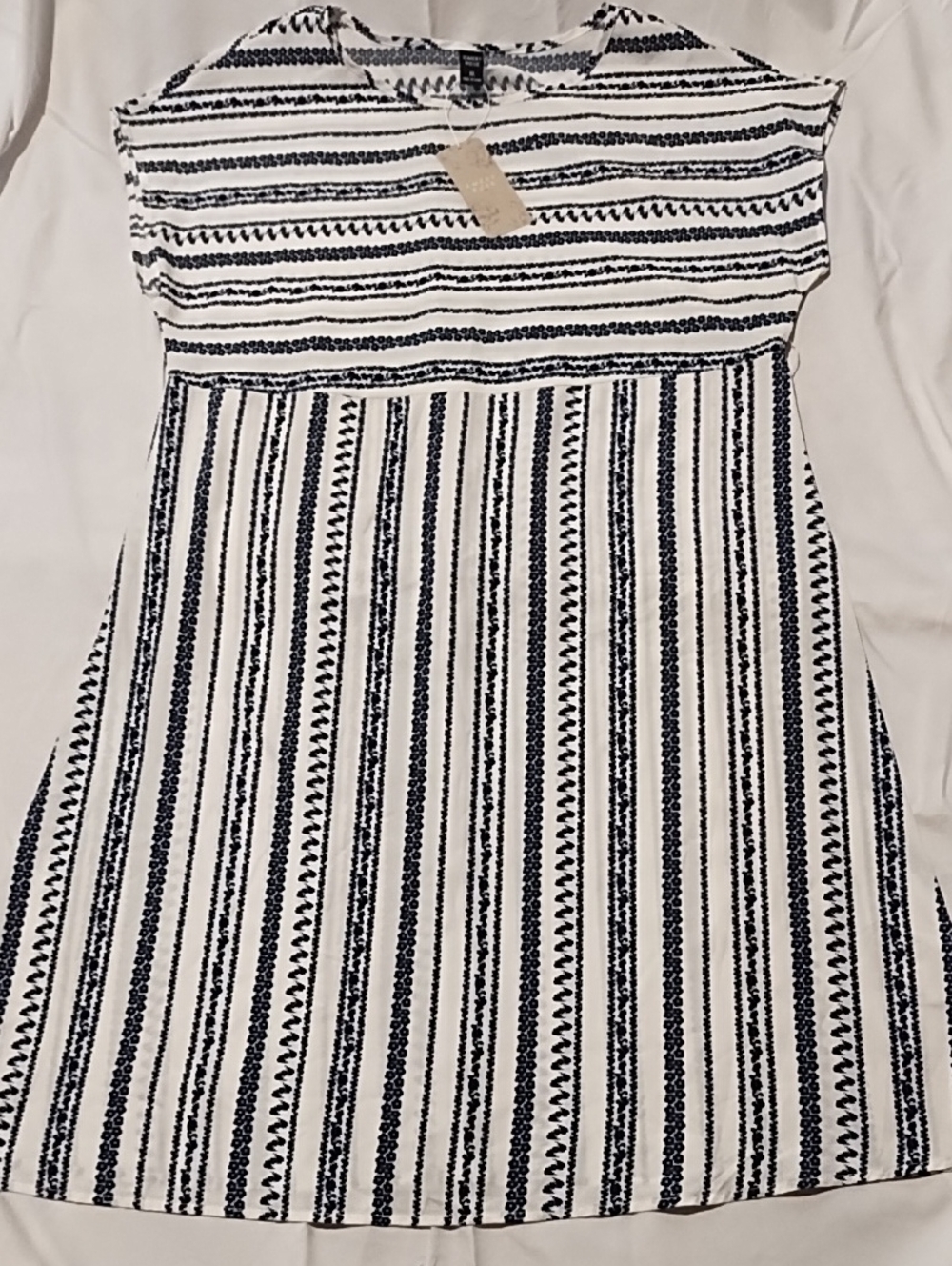 Striped Black & White Midi Dress with Cap Sleeves